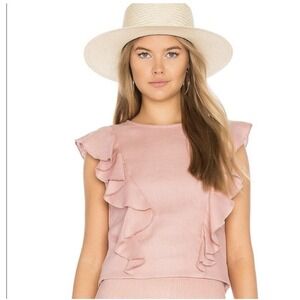 Karina Grimaldi Revolve Small Pink Ruffl Linen Blouse Button Back Feminine Fairy